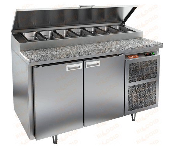 Стол холодильный для пиццы HICOLD PZ2-11/GN, гранит, бок, 2 двери (+2...+10°С)